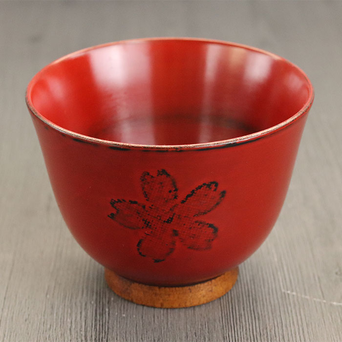 お椀 木製 汁椀 桜柄おかゆ椀 赤 5客セット : 曲げわっぱ弁当箱の漆器