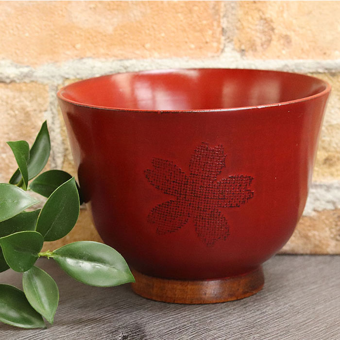 お椀 木製 汁椀 桜柄おかゆ椀 赤 単品 訳あり : 曲げわっぱ弁当箱の