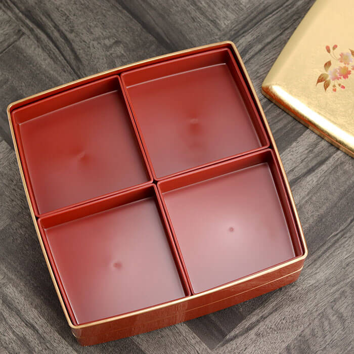 重箱 二段 日本製 国産 お重 8.0 胴張 オードブル 箔工芸 花鳥 中子4個