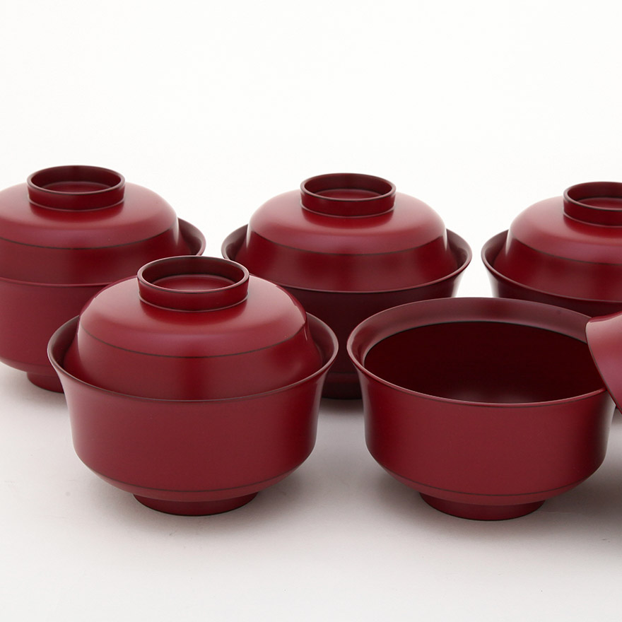 蓋付き 雑煮椀 蓋 5客セット 手塗うるし 吸物椀揃 朱 日本製 北市漆器