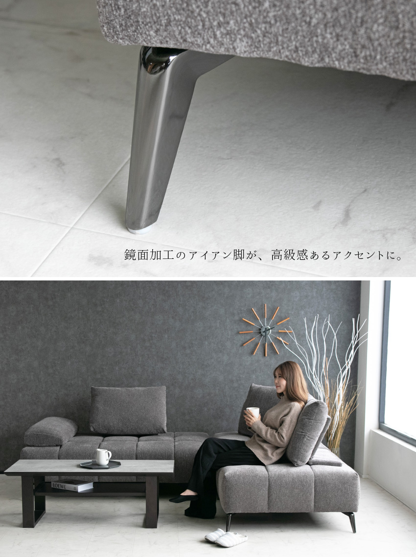 グレーのボタン留めファブリックソファ グレーのボタン留め