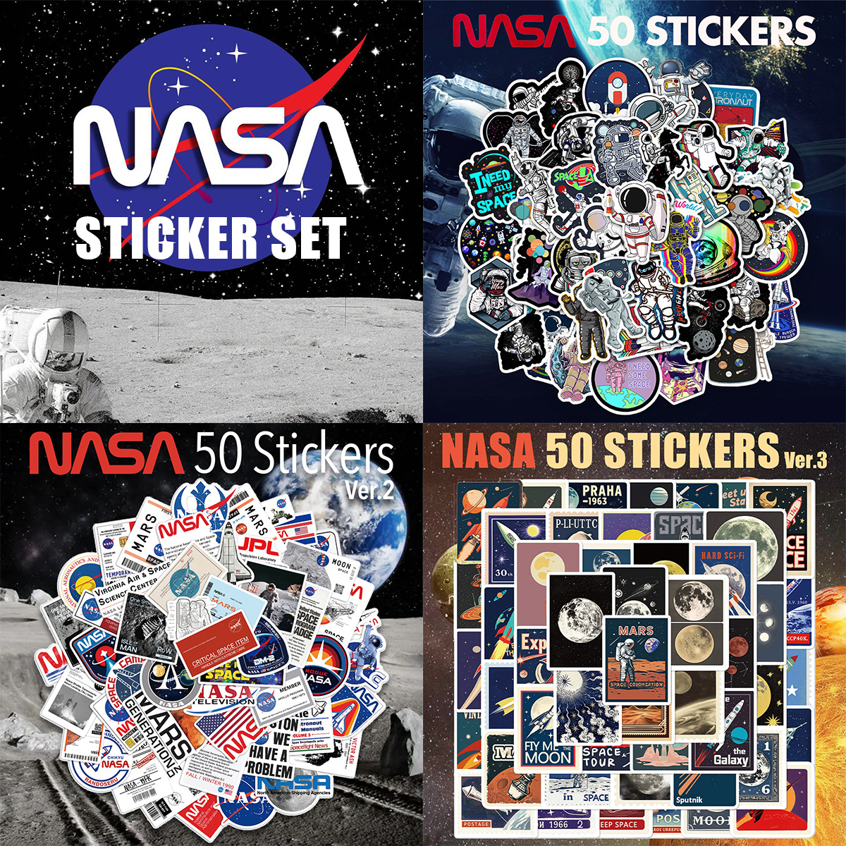 NASA グラフィック ステッカー 50枚セット PVC 防水 シール ナサ 宇宙