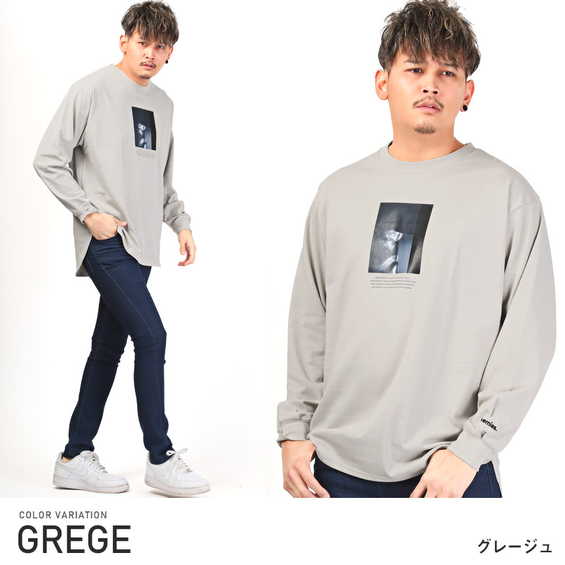 ロンT メンズ 長袖Tシャツ オーバーサイズ ロゴ フォト 刺繍 トップス
