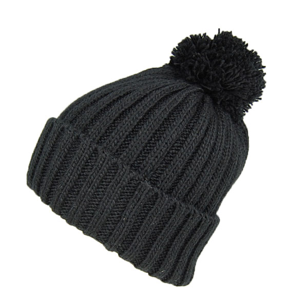 ポンポンニットワッチ ボンボン付きニット帽 黒 : 帽子専門店 LION-DO
