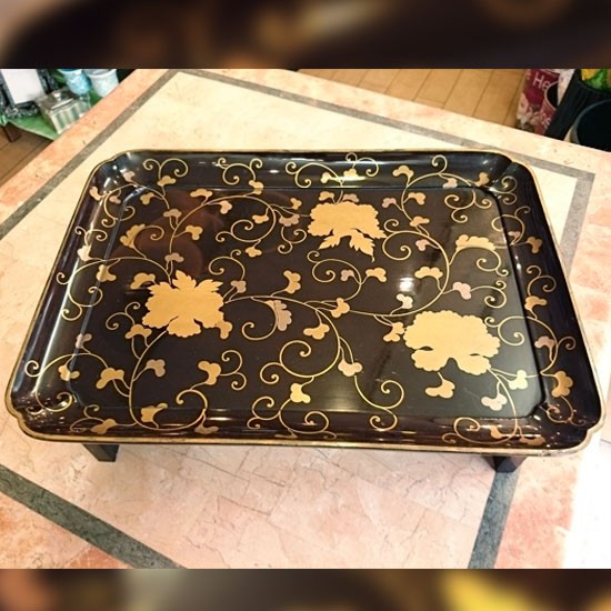 骨董 お盆 お膳 木製 漆器 あけぼの トレイ 角盆 5つ 骨董 お膳 若松