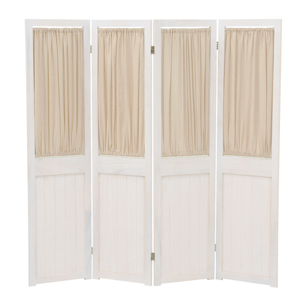 パーテーション 4連 衝立 カーテン付 天然木 フレンチカントリー