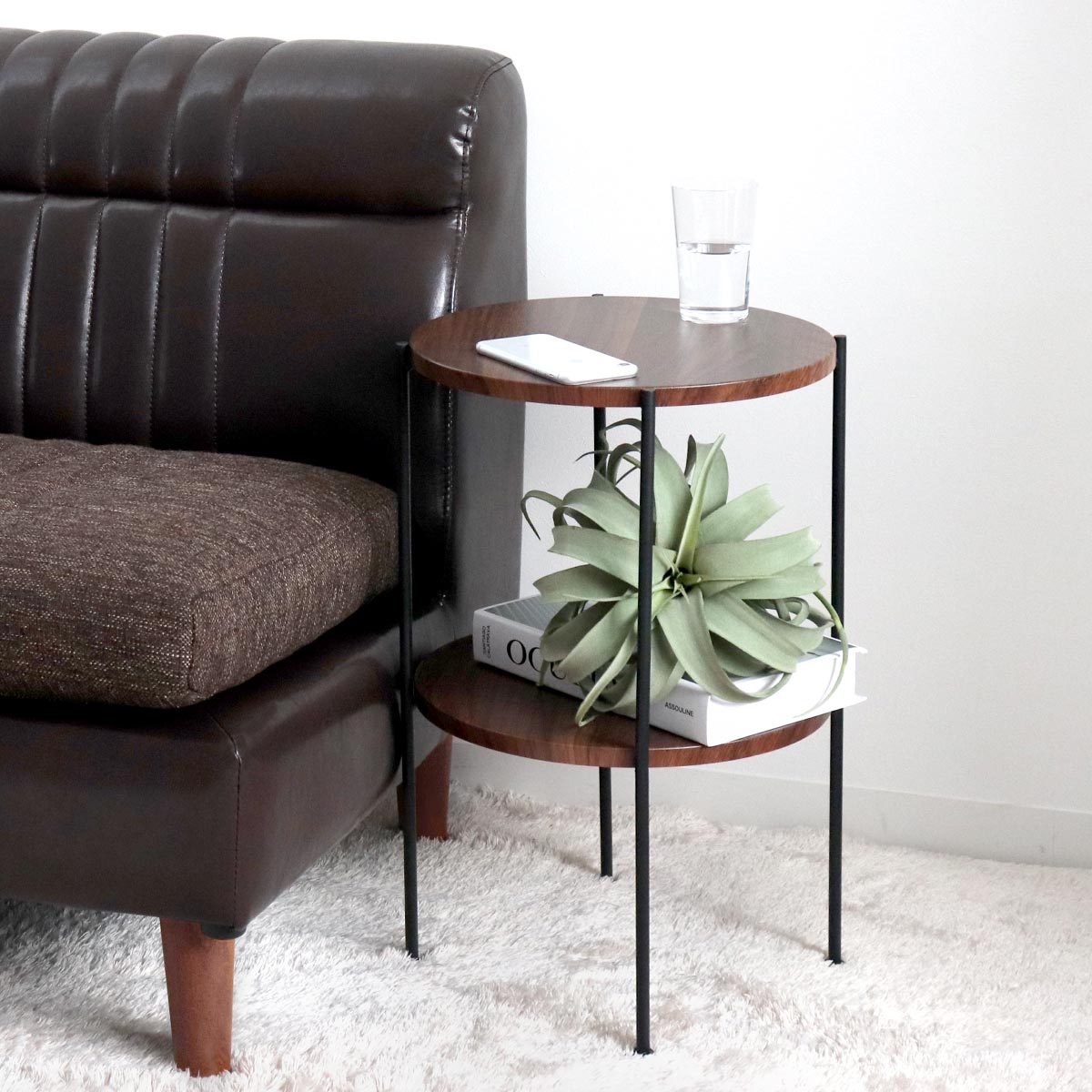 アウトレット） サイドテーブル 高さ52cm 2段 ラック （ 丸 テーブル