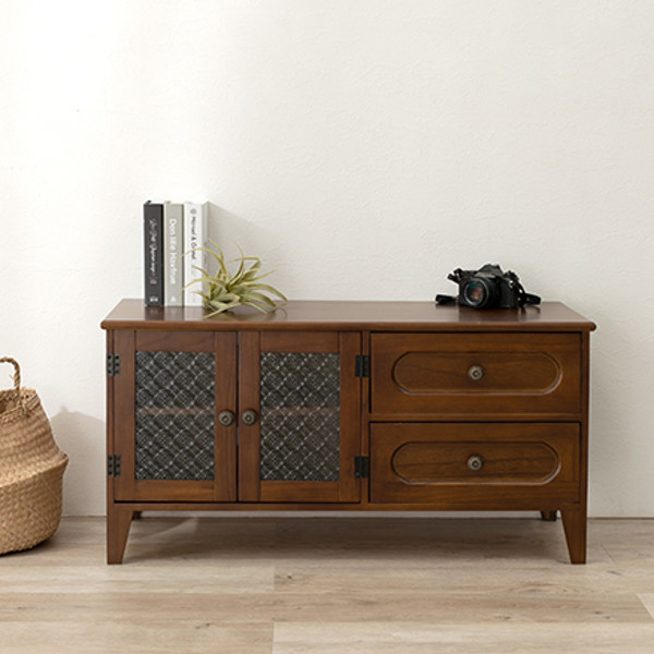 テレビ台 ローボード TV台 アンティーク調 ガラス扉 幅90cm （ テレビ