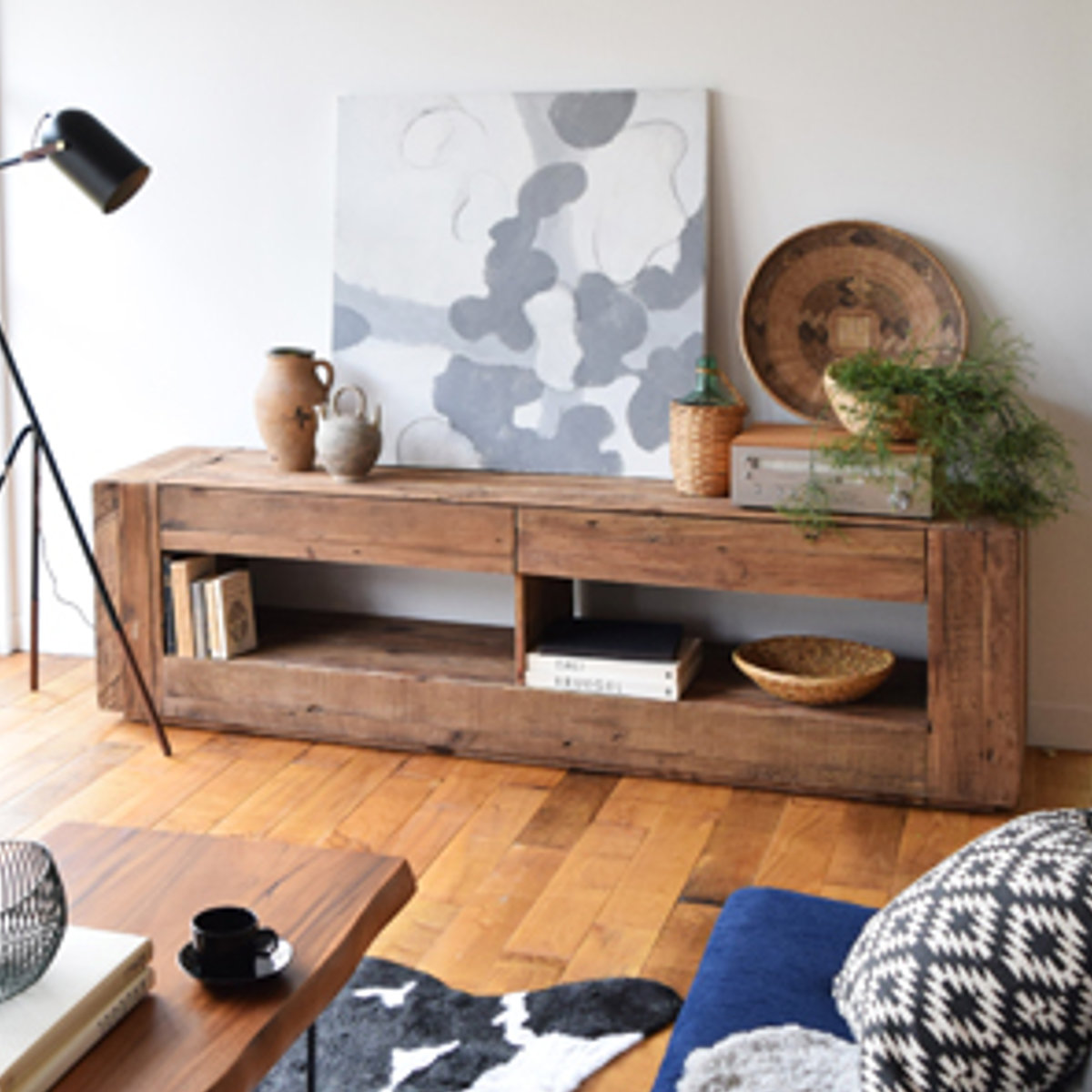 テレビ台 ローボード 幅210cm 古材 天然木 レトロ調 （ テレビボード