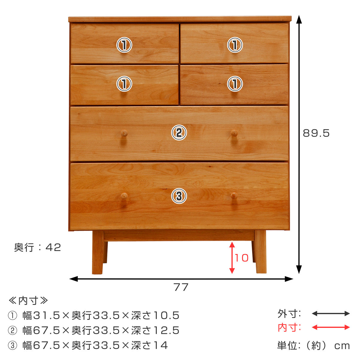 吉桂 ミドルチェスト 幅77cm 4段 天然木 アルダー 無垢材 完成品 ROPA