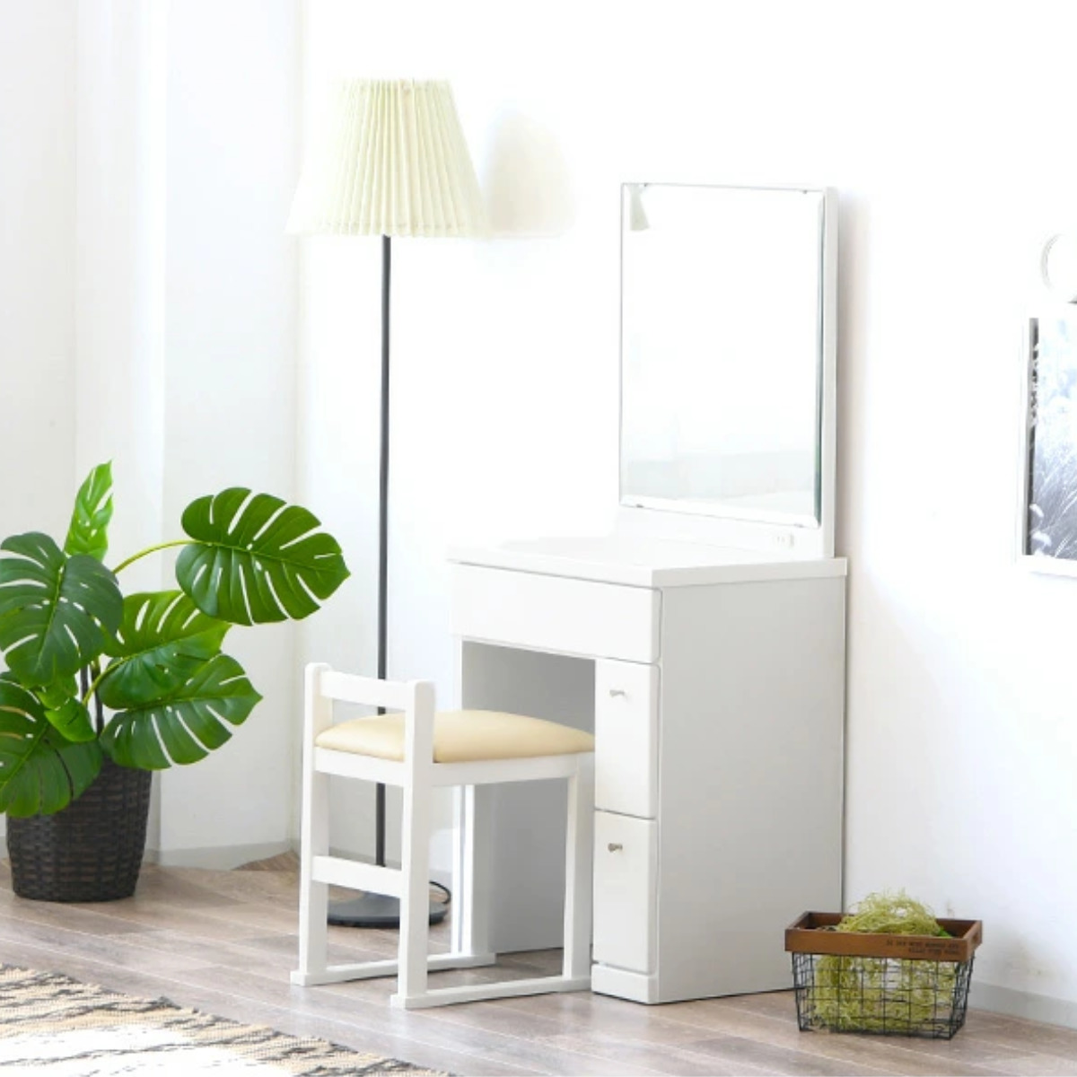 ドレッサー 鏡台 一面鏡 幅58.5cm プリマ （ 奥行41cm スツール付き