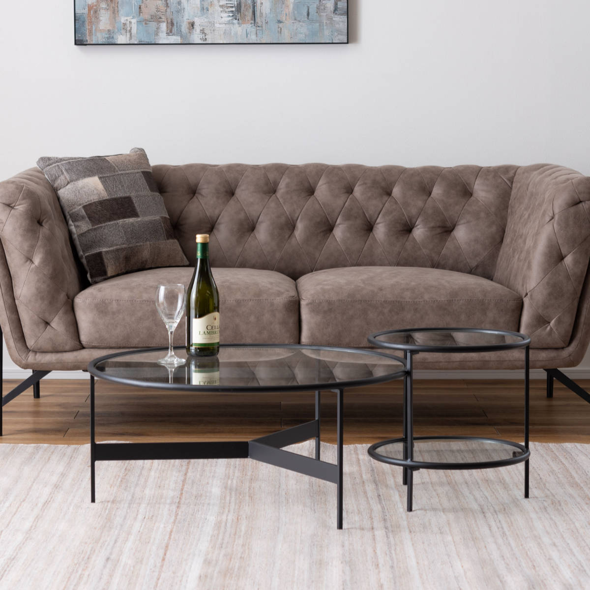 東谷 サイドテーブル 円型 高さ38.5cm 2段 ラウンドガラステーブル2D