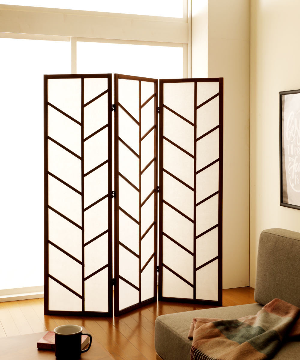 弘益 衝立 3連 ブラウン 高さ150cm 木製スクリーン （ パーテーション