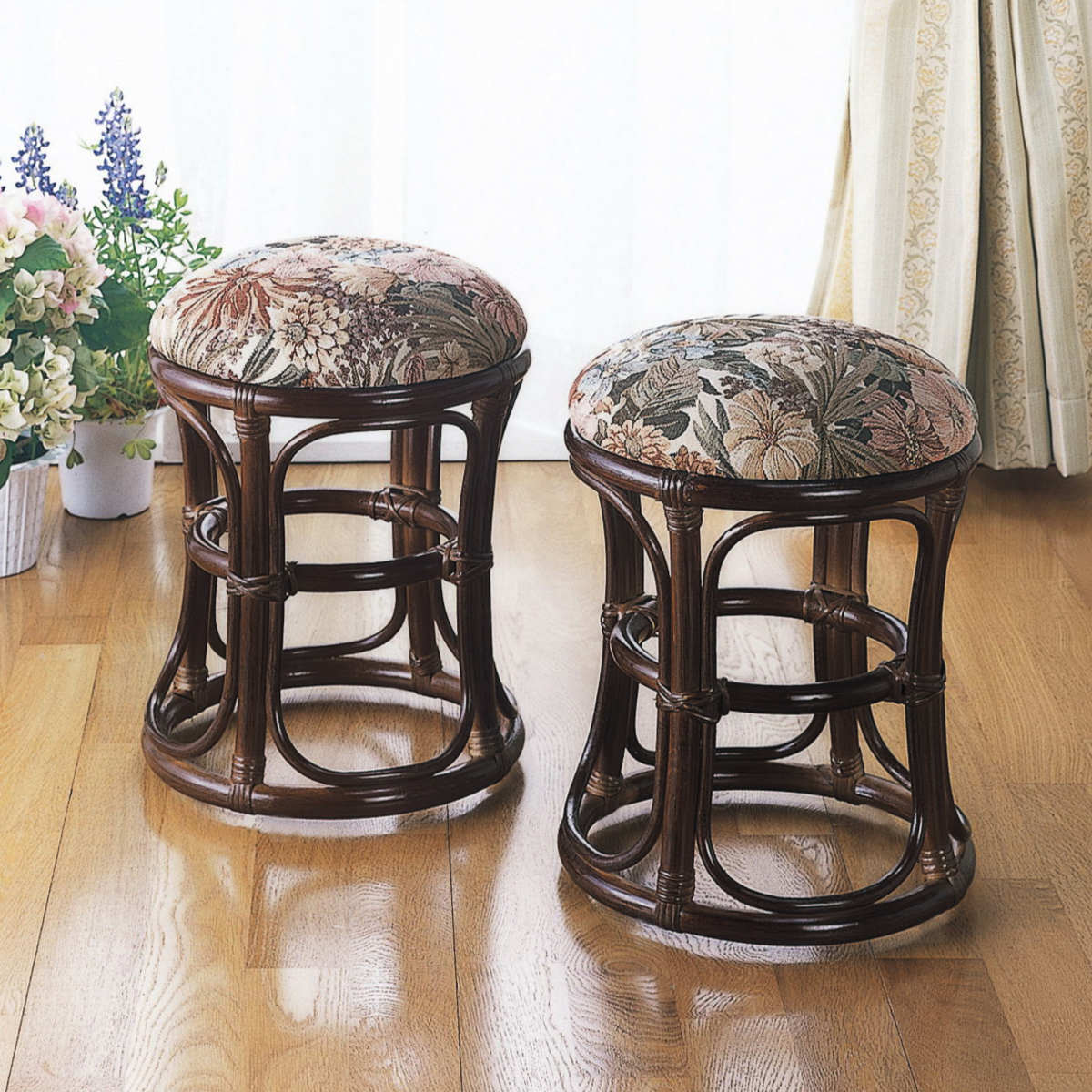 今枝商店 籐 スツール 2個組 円形 クッション付 高さ40cm （ 椅子 籐