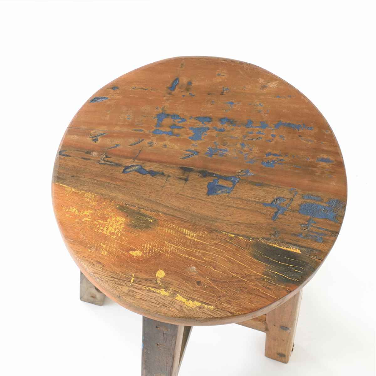 ラウンドスツール ボート古材 高さ50cm 木製 （ スツール イス 丸椅子