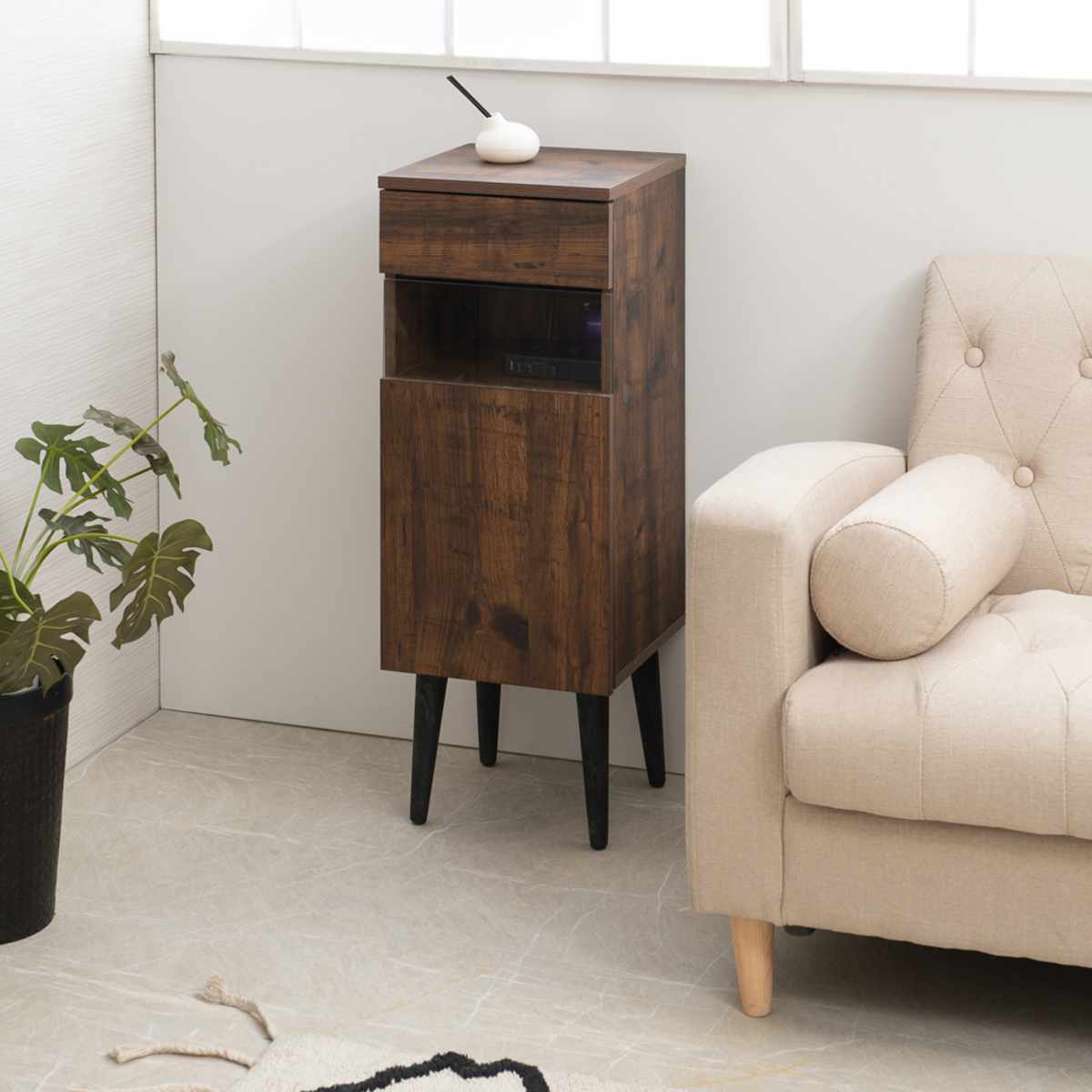 レトロ 木製ラック 電話台 ファックス台 ダークブラウン アヤノ レトロ