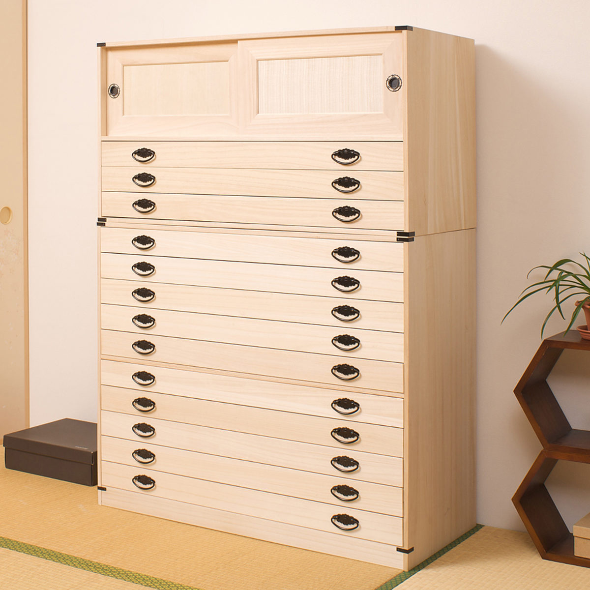 桐タンス 13段 引き戸タイプ 着物用 幅99 高さ137cm （ 桐たんす 桐