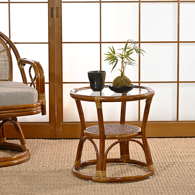 サイドテーブル 籐のテーブル ガラス ラタン 和風 T806HR 爆買