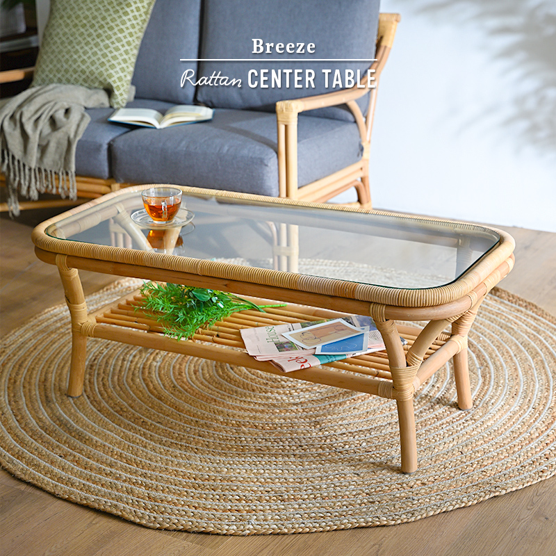 ローテーブル リビング 100cm幅 おしゃれ ガラス ラタン T1271NX 爆買