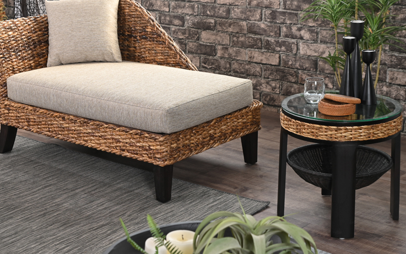 アジアン家具 サイドテーブル おしゃれ ガラス バナナリーフ T145AT