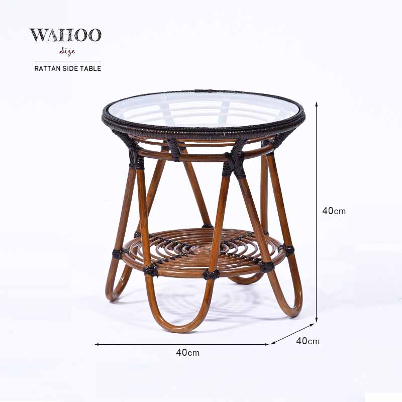 ラタンガラス テーブル 40cm幅 ガラステーブル サイドテーブル 籐家具