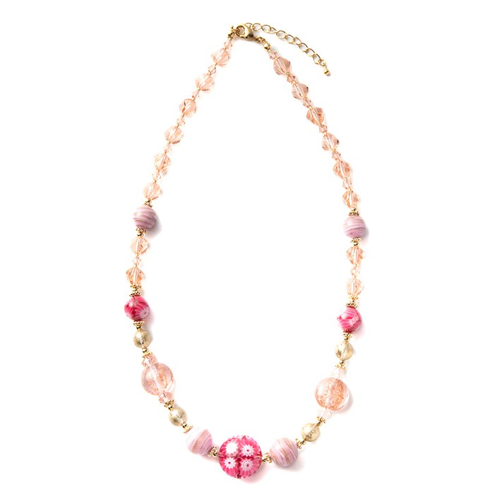 ネックレス ショート ヴェネチアン ベネチアン グラス ガラス 花模様