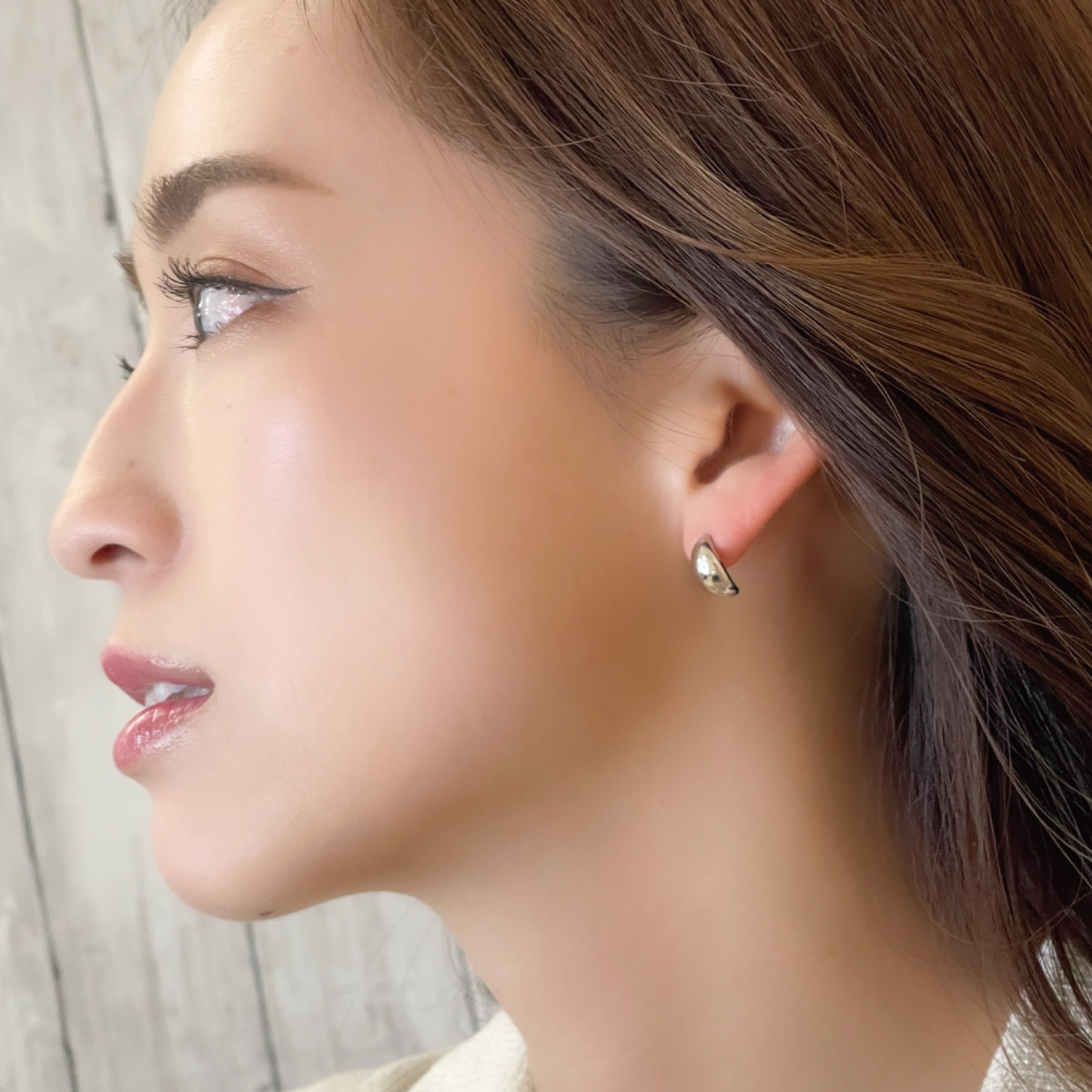 ピアス レディース 日本製 プラチナ pt900 ハーフフープ カーブ 楕円