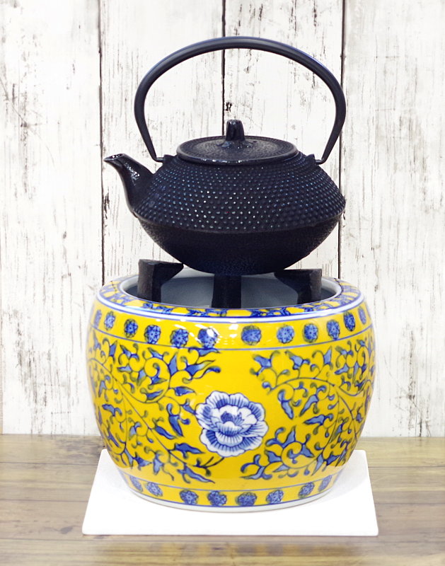 増田屋 ミニ火鉢 陶器セット 黄 火鉢 ひばち 炭 和風 インテリア