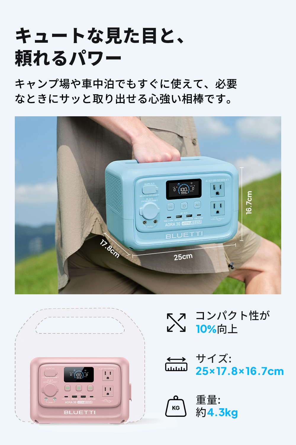 BLUETTI 防災グッズ ポータブル電源 BLUETTI AORA 30 V2 288Wh・600W
