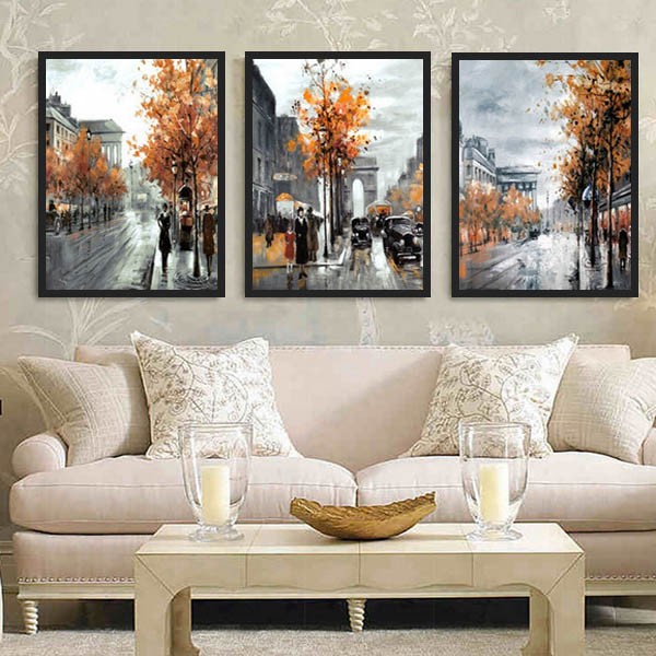 3枚セット 33×43cm アートパネル 枠付きフレーム絵画 雨のロンドン