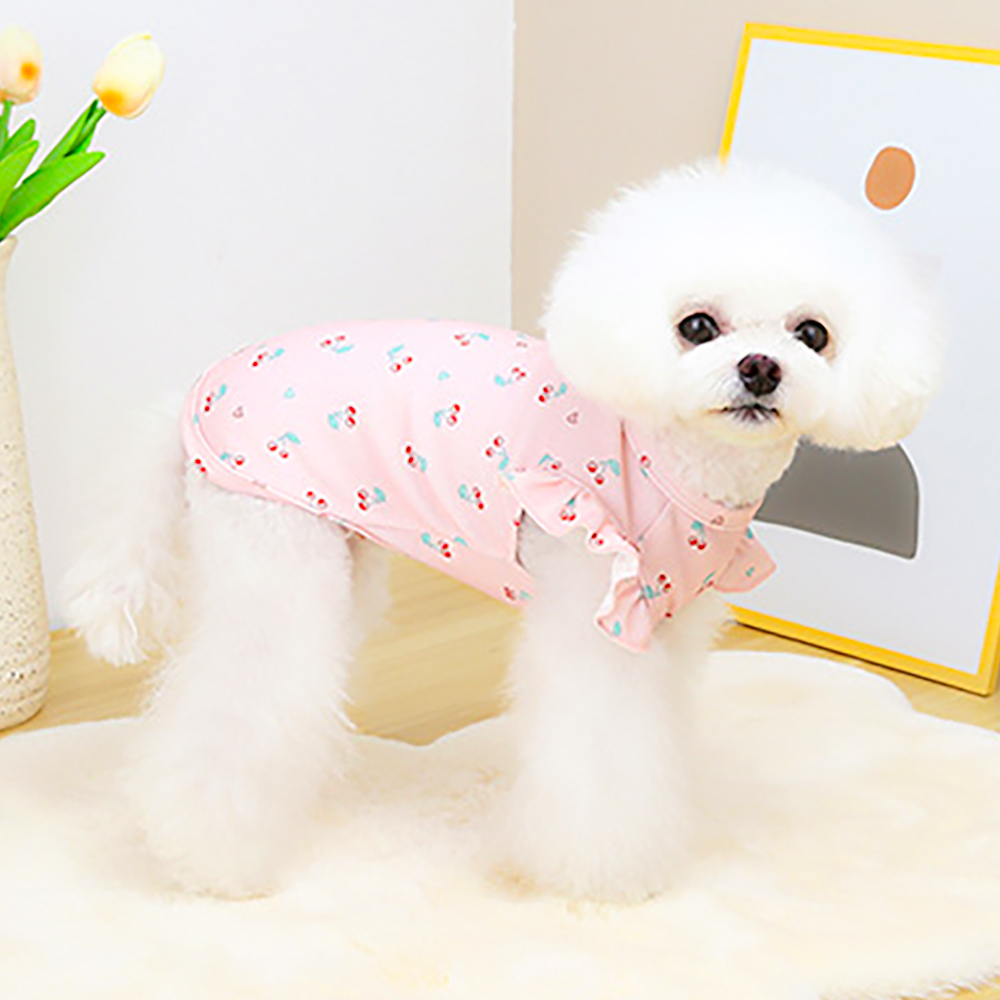 犬服 SS わんこの普段着ピンクのさくらんぼ