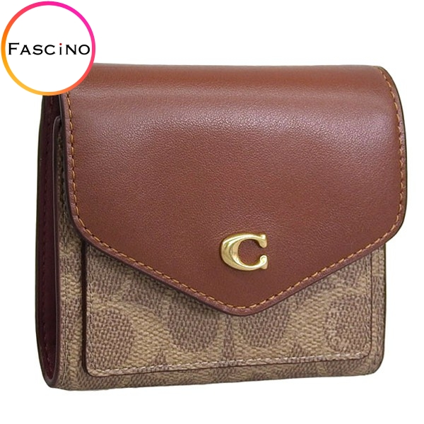 COACH（コーチ） 財布 レディース 二つ折り財布 レッド×カーキ CB CC