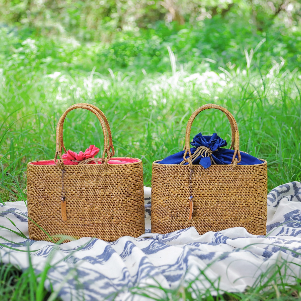 アタバッグ かごバッグ アタ 編まれた 高級 かご バッグ 蓋付き