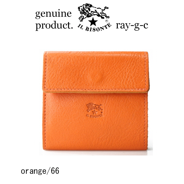 IL BISONTE シュリンクレザー 二つ折り財布 ロゴ刻印 フラップ 黒 IL