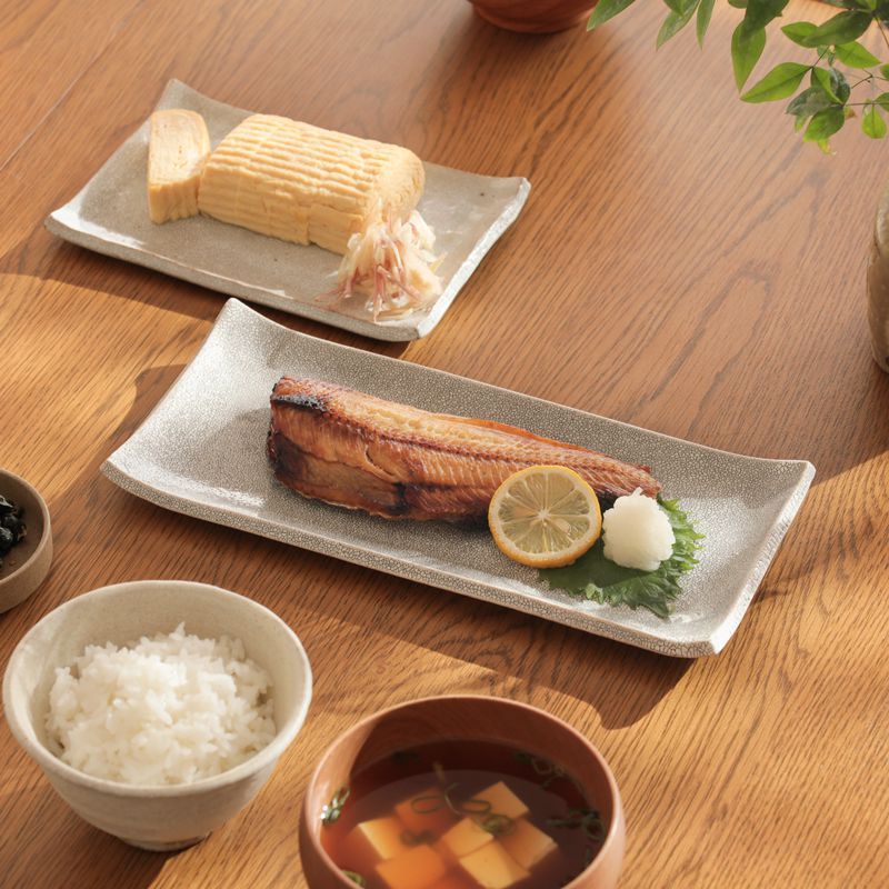 長角皿 錆かいらぎ 大 Mサイズ 27.4cm 陶器 兵山窯 グレー プレート