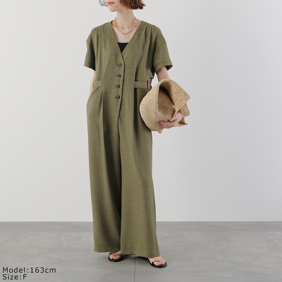 Trois trois トロワ オールインワン T251-87051 レディース Vネック