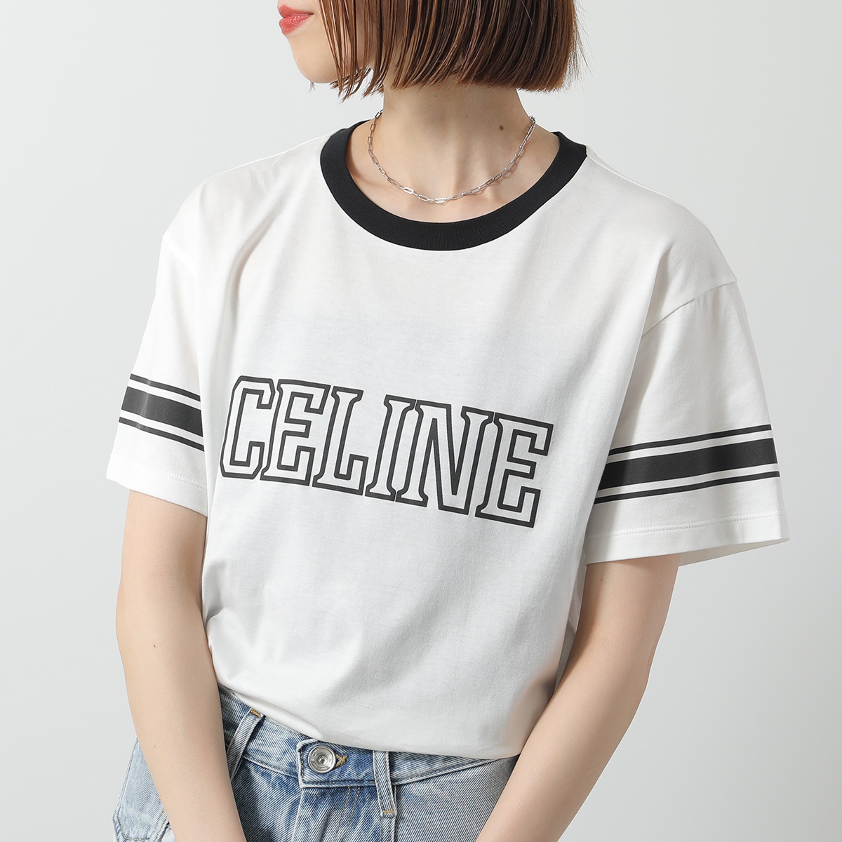 celine クルーネック 半袖Tシャツ CELINE ロゴ 半袖Tシャツ ホワイト