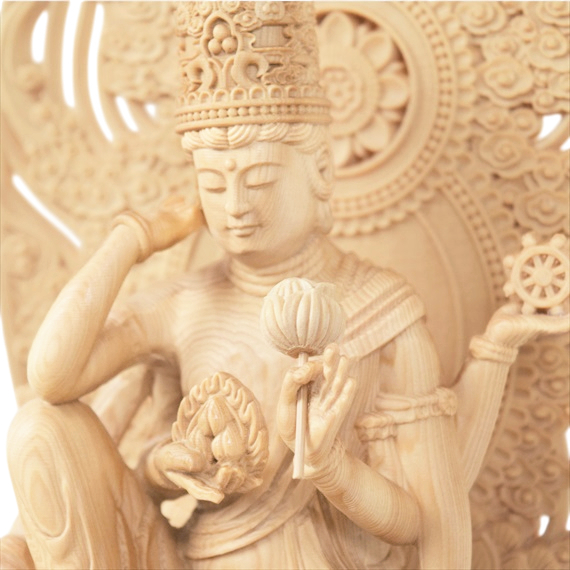 仏教美術 観音 仏像 木彫 置物 インテリア 工芸品 美術品 A1282 極上彫