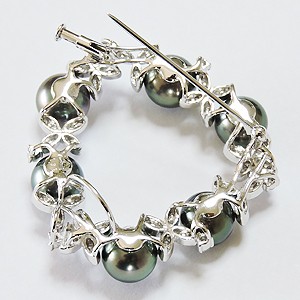 ブローチ パールブローチ k18 ホワイトゴールド ダイヤモンド ブラック