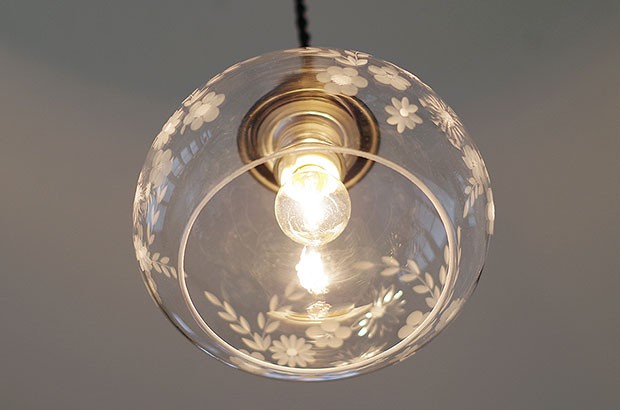 照明器具 ポイント利用 ガラス レトロ切子 ペンダントライト 切子花