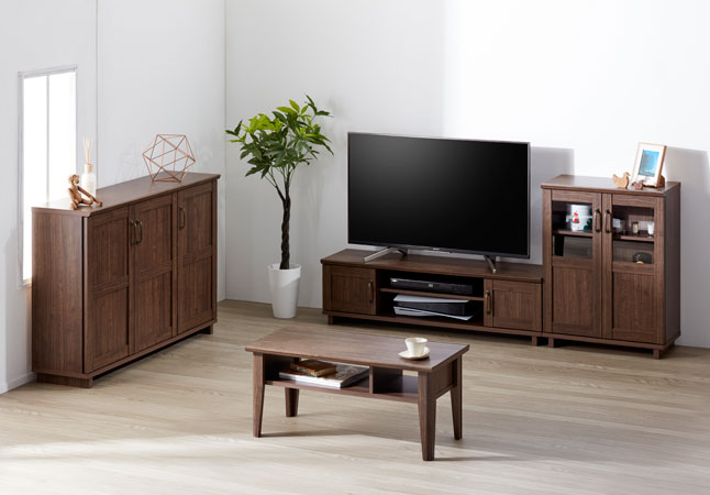 キャビネット 扉収納 木目調 ダークブラウン 木製 幅115 高さ78 薄型