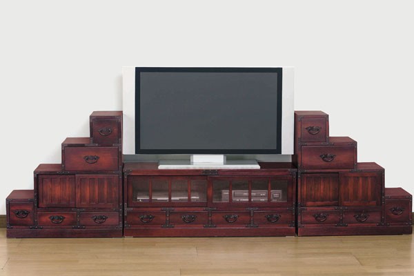 階段タンス 階段チェスト 民芸調 家具 引き出し 収納 天然木 桐 右