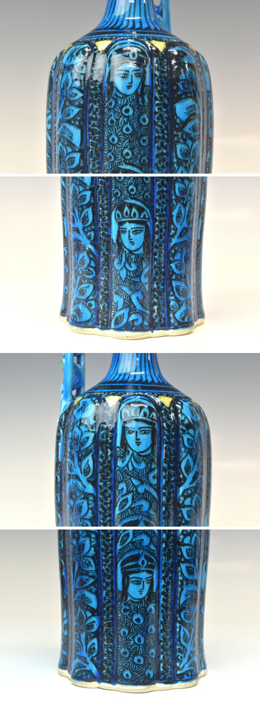 趣楽】 希少 人間国宝 【加藤卓男】作 『青釉胡姫文手付花入』 高さ