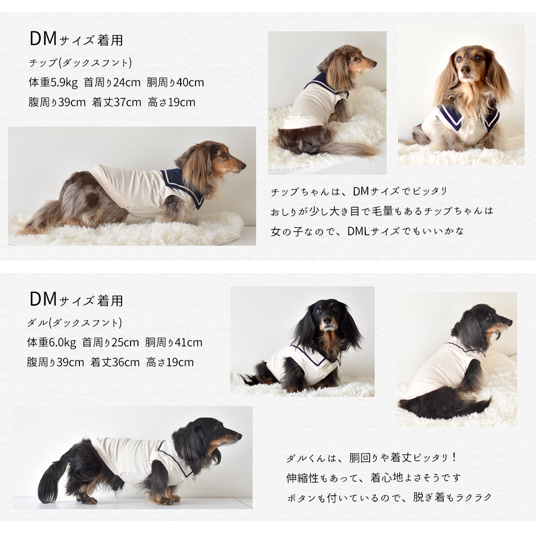 ダックスサイズ セーラー タンクトップ 名入れ 刺繍 犬 服 snowdrop