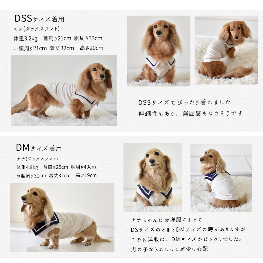 ダックスサイズ セーラー タンクトップ 名入れ 刺繍 犬 服 snowdrop