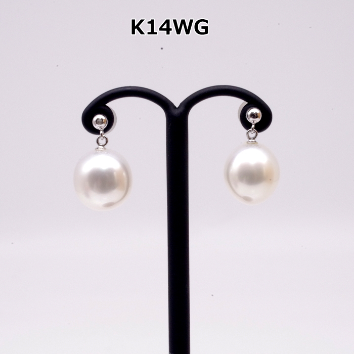 白蝶真珠ピアス ホワイト系 10〜10.5mm K18 K14WG イヤリング