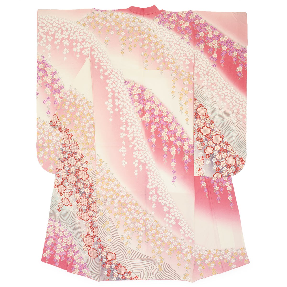 振袖セット 販売 ピンク系 ラメ 桜 流水 波 ぼかし 金通し 絵羽柄 正絹