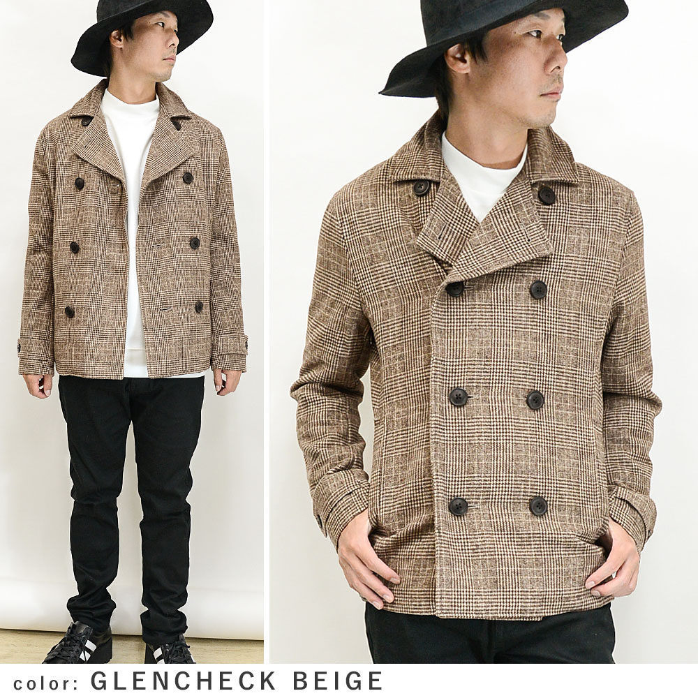 閉店セール】メルトンウール混 ショート丈ダブルピーコート メンズ