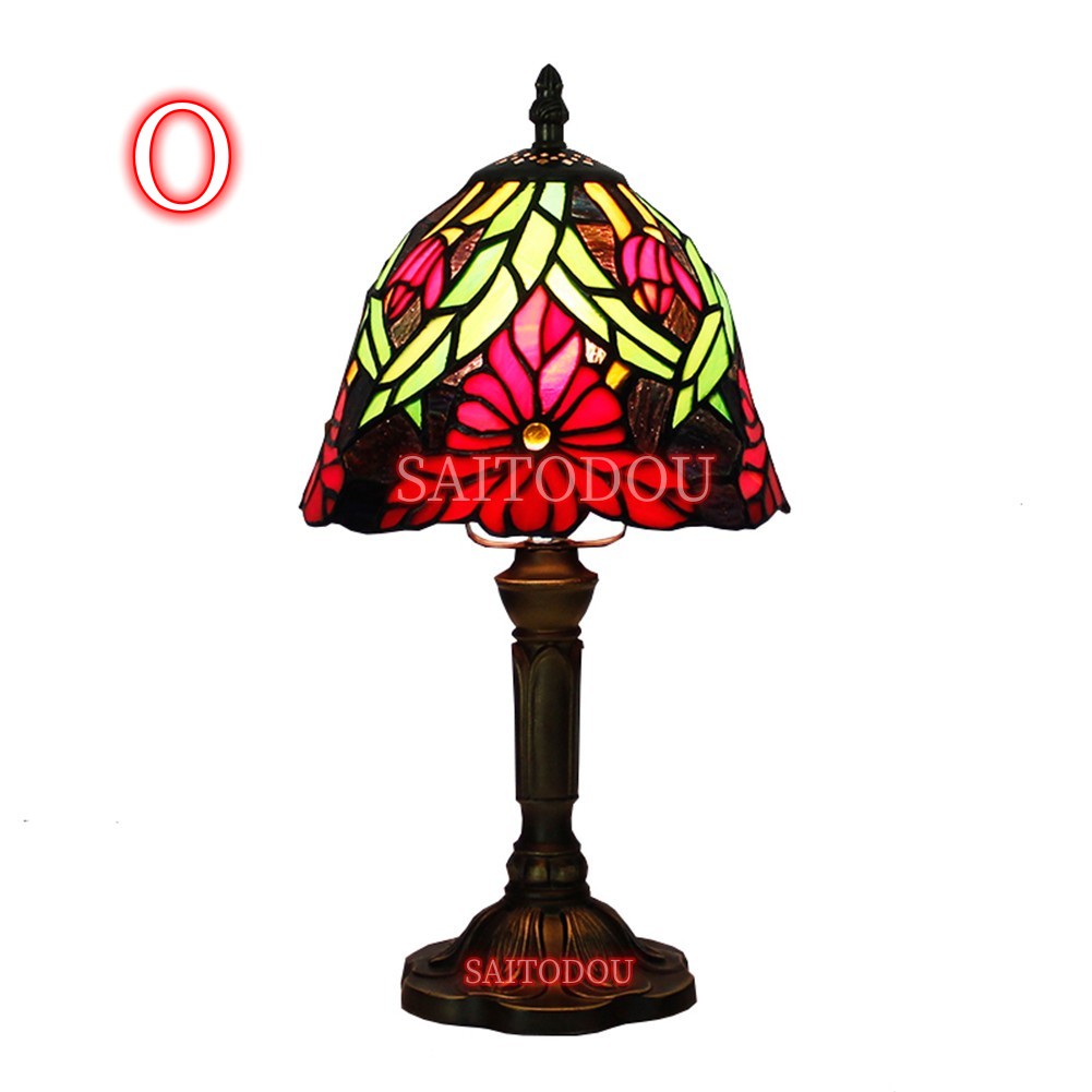 大型古風ステンドグラスランプ 花形テーブルランプ 卓上照明 高さ67