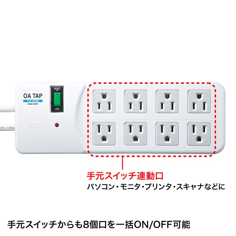 SANWA SUPPLY（サンワサプライ） 電源タップ 雷ガード ホワイト 3P 8